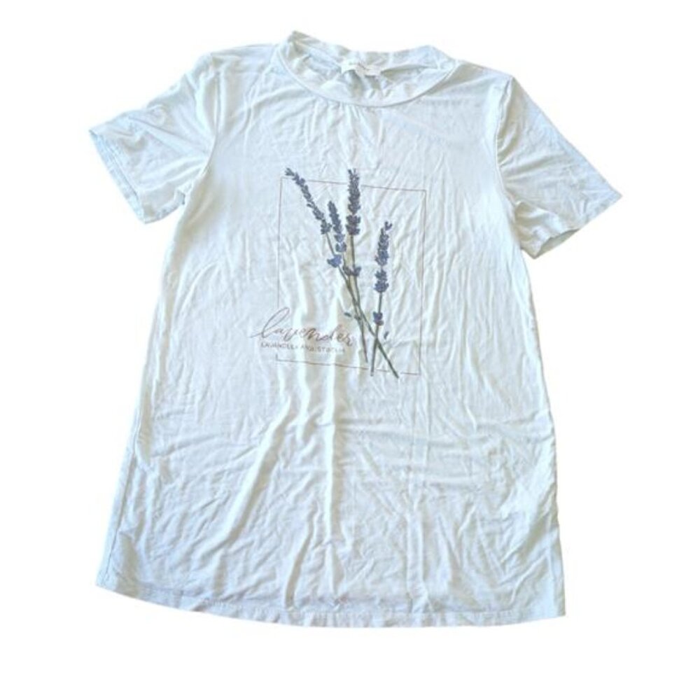 Bohme White T-Shirt Lavender Flower Graphic Print Women's XS
